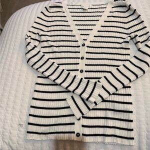 H&M Black and Cream Striped Cardigan Size Medium